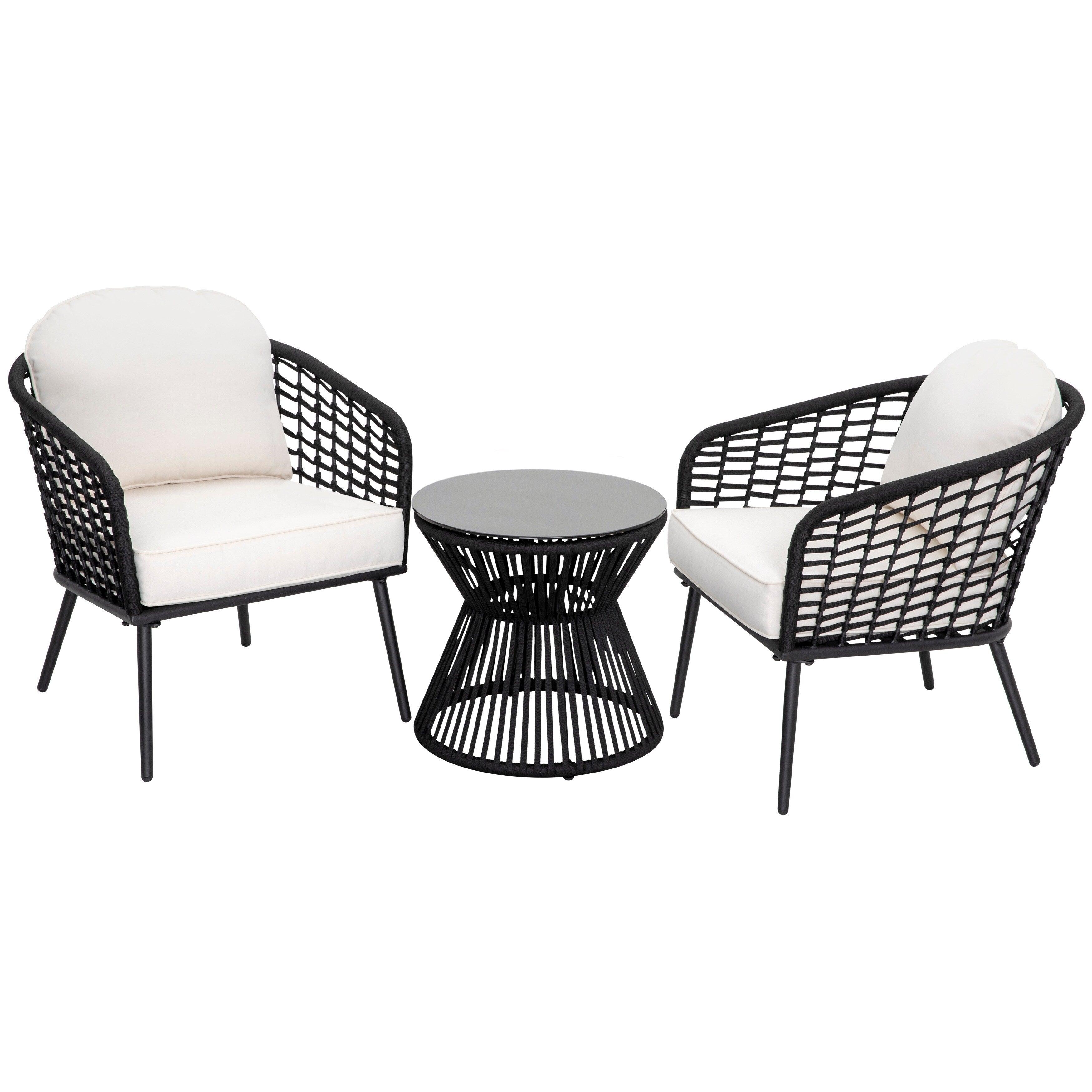 Ensemble bistro d'extérieur 3 pièces, 1 table basse et 2 chaises, noir