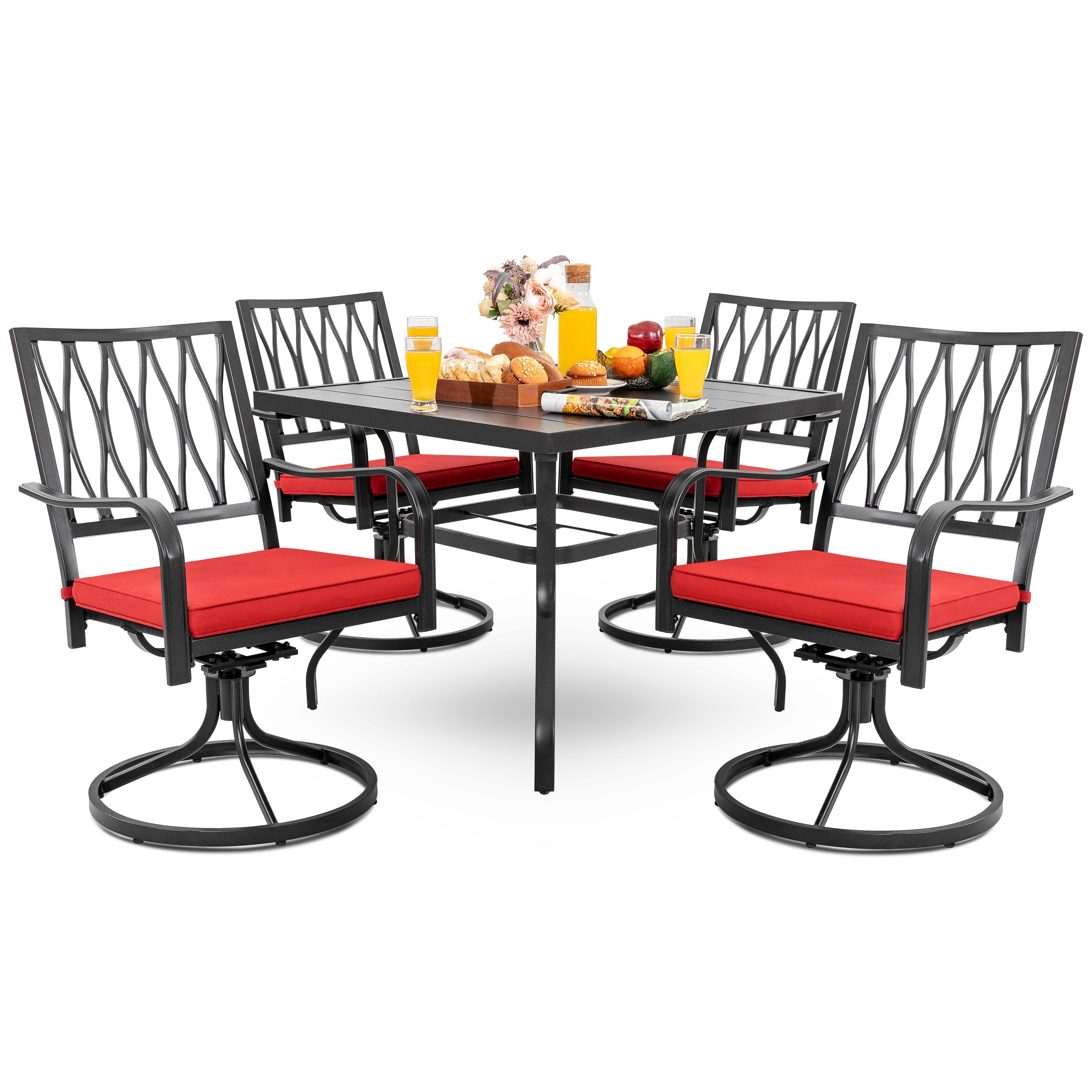 Ensemble de salle à manger d'extérieur Nuu Garden 5 pièces avec chaises pivotantes et coussins