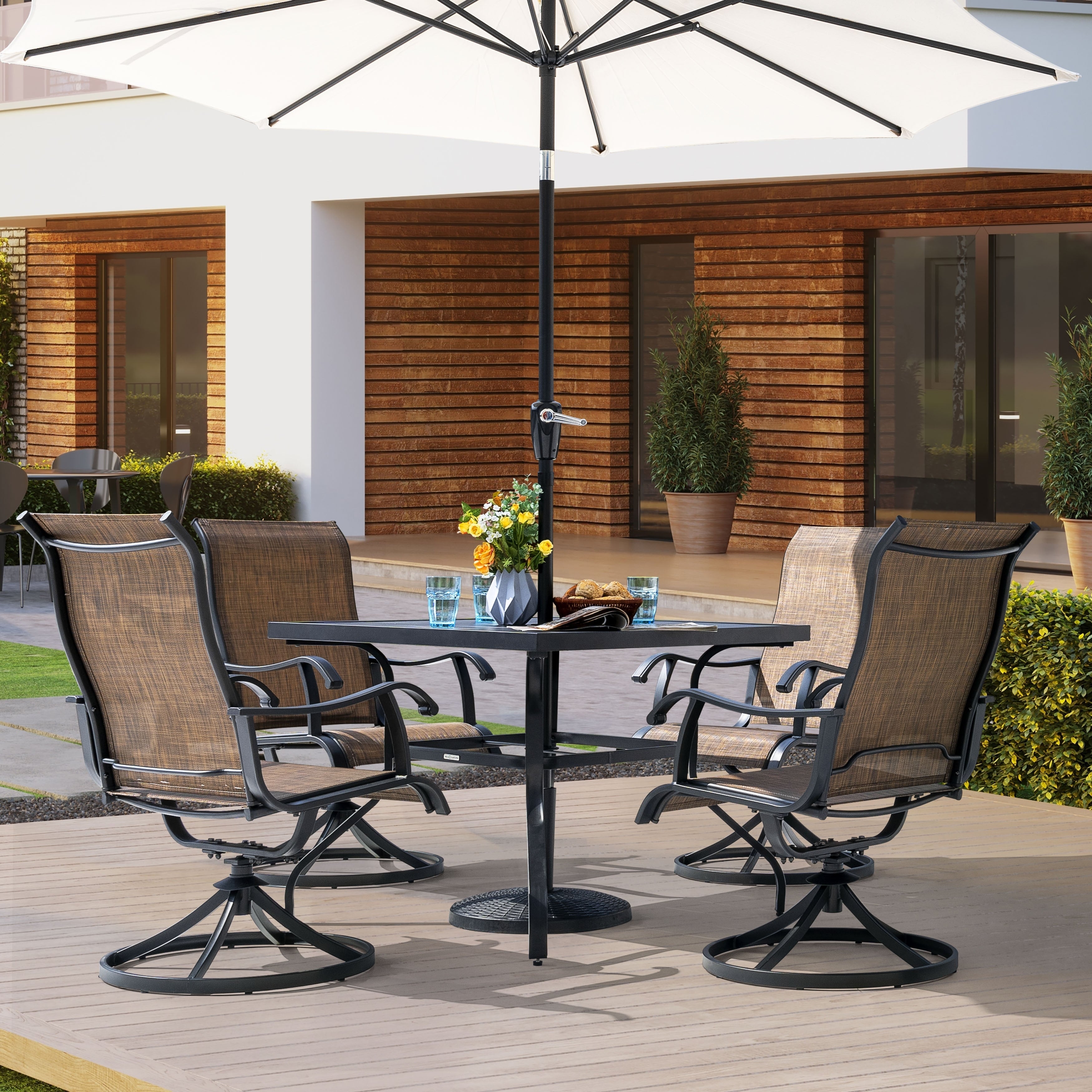 Ensemble de salle à manger Nuu Garden Patio 5 pièces en fer avec chaises pivotantes en textilène