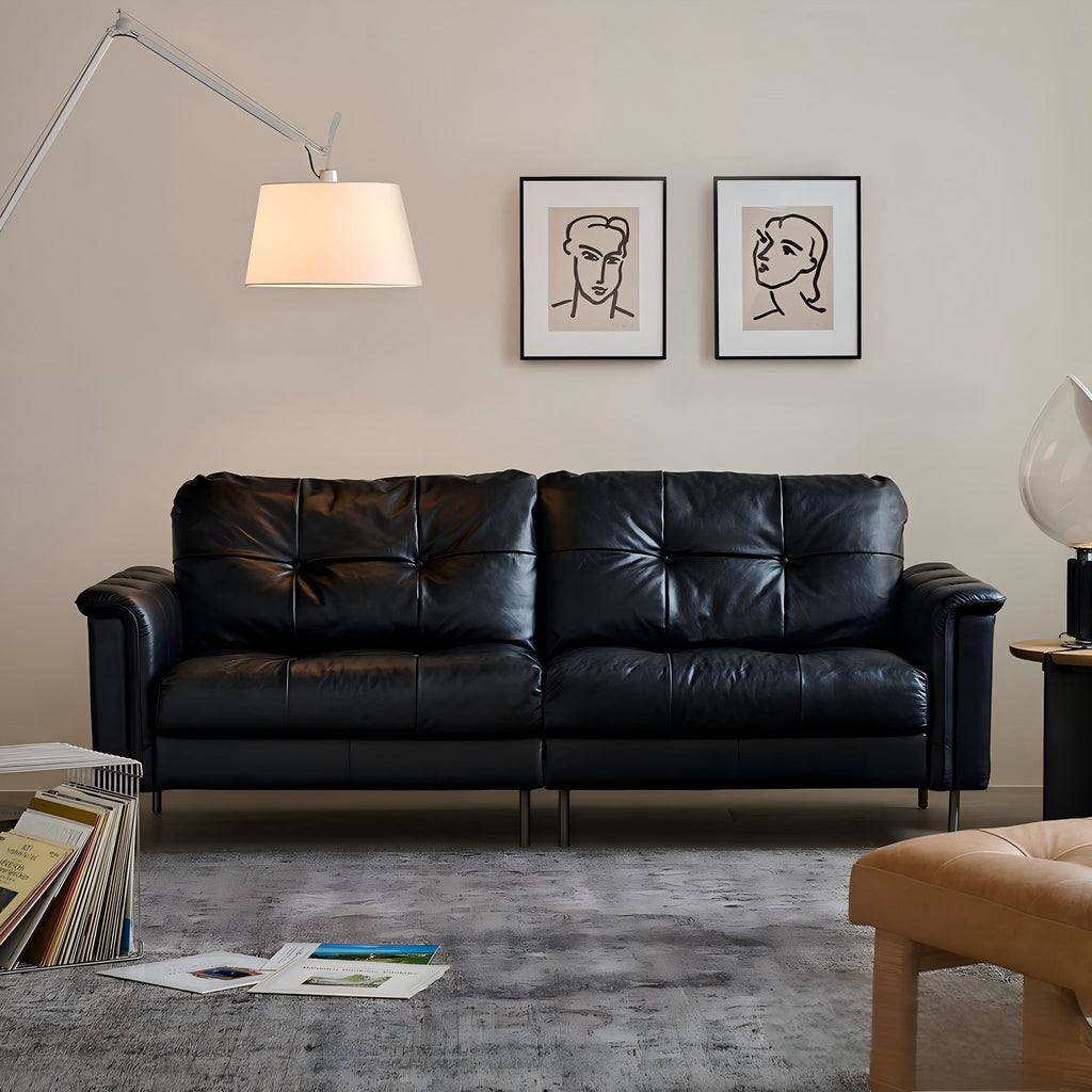 Baroque Tufted Black Leather Sofa