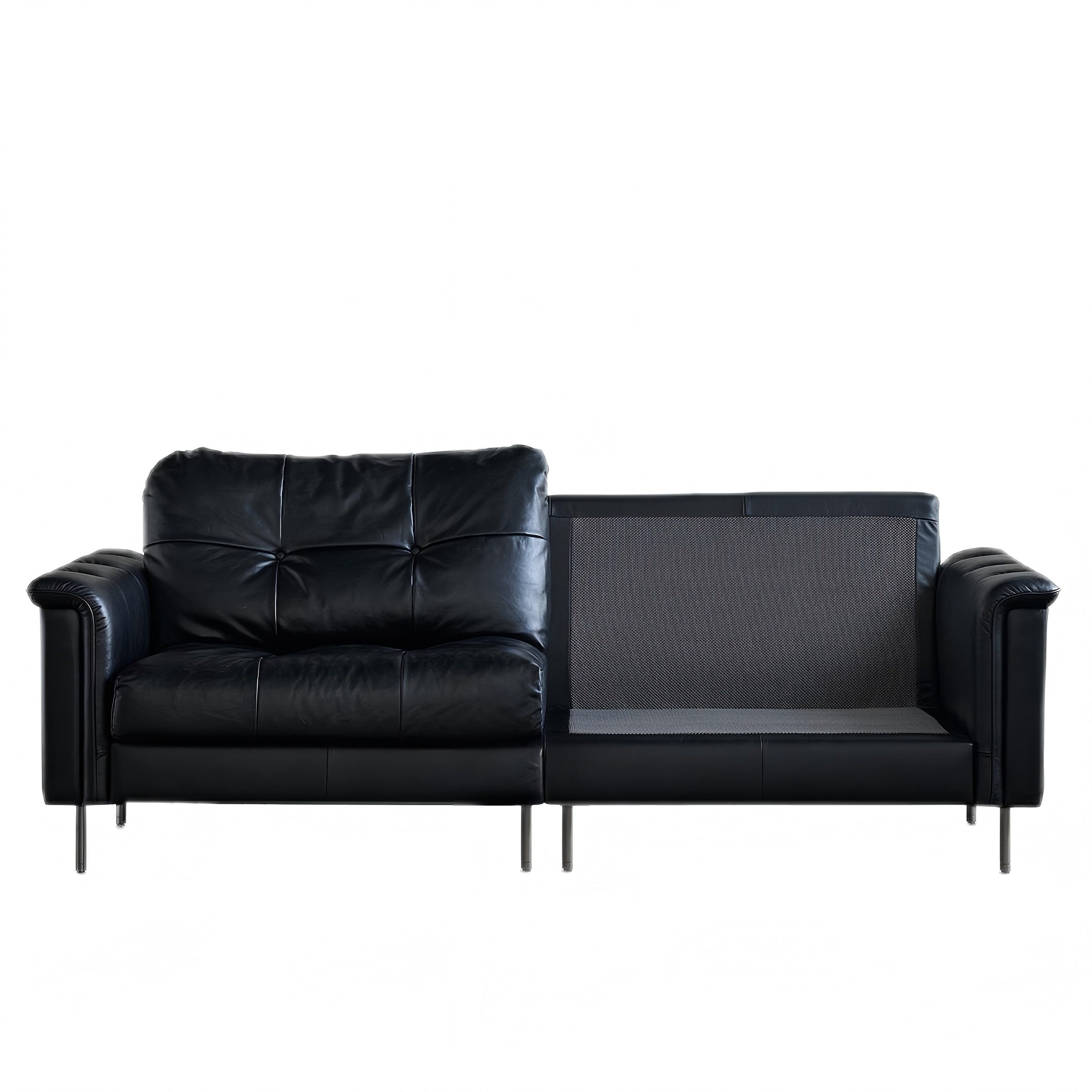 Baroque Tufted Black Leather Sofa