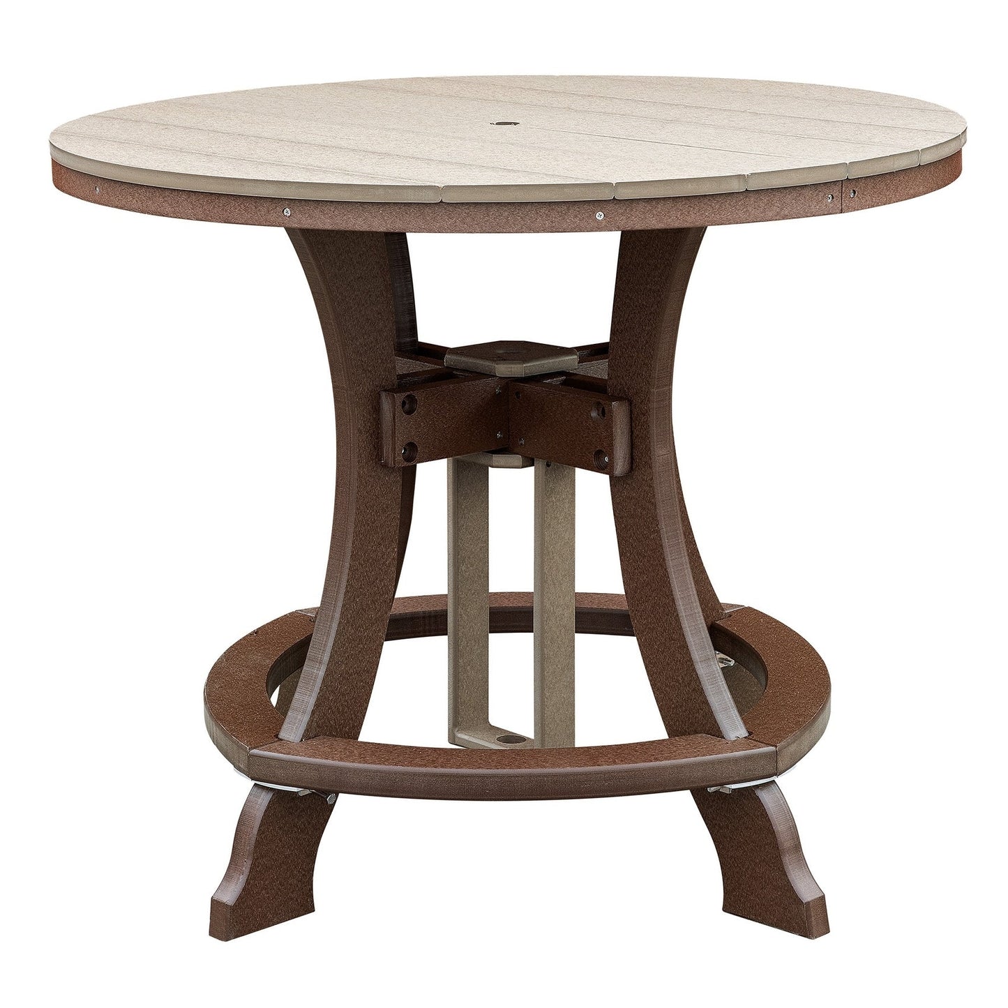 Ensemble de salle à manger rond OS Home and Office, cinq pièces, hauteur comptoir, en bois Weatherwood, sur une base brun Tudor
