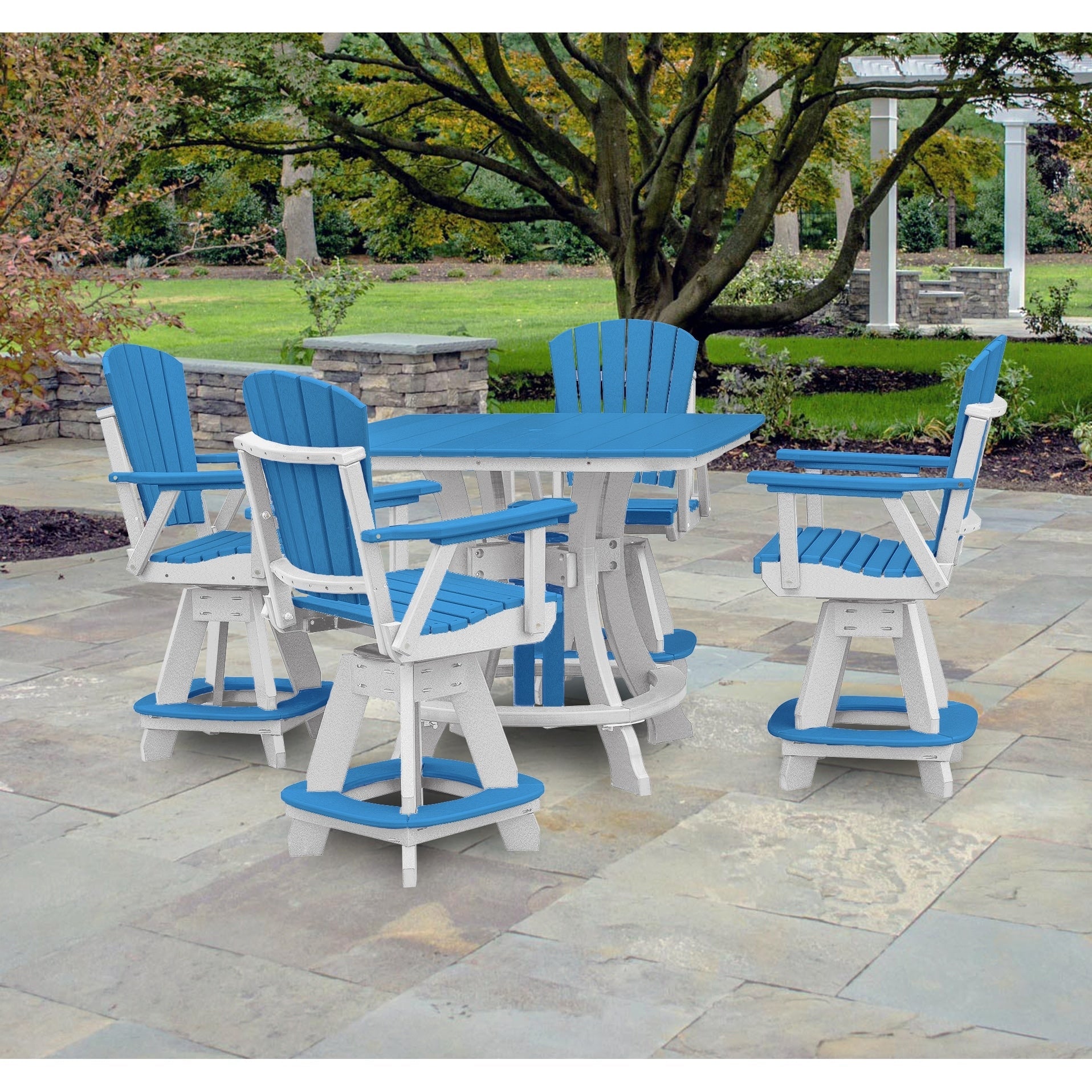 Ensemble de salle à manger carré OS Home and Office, cinq pièces, bleu sur base blanche