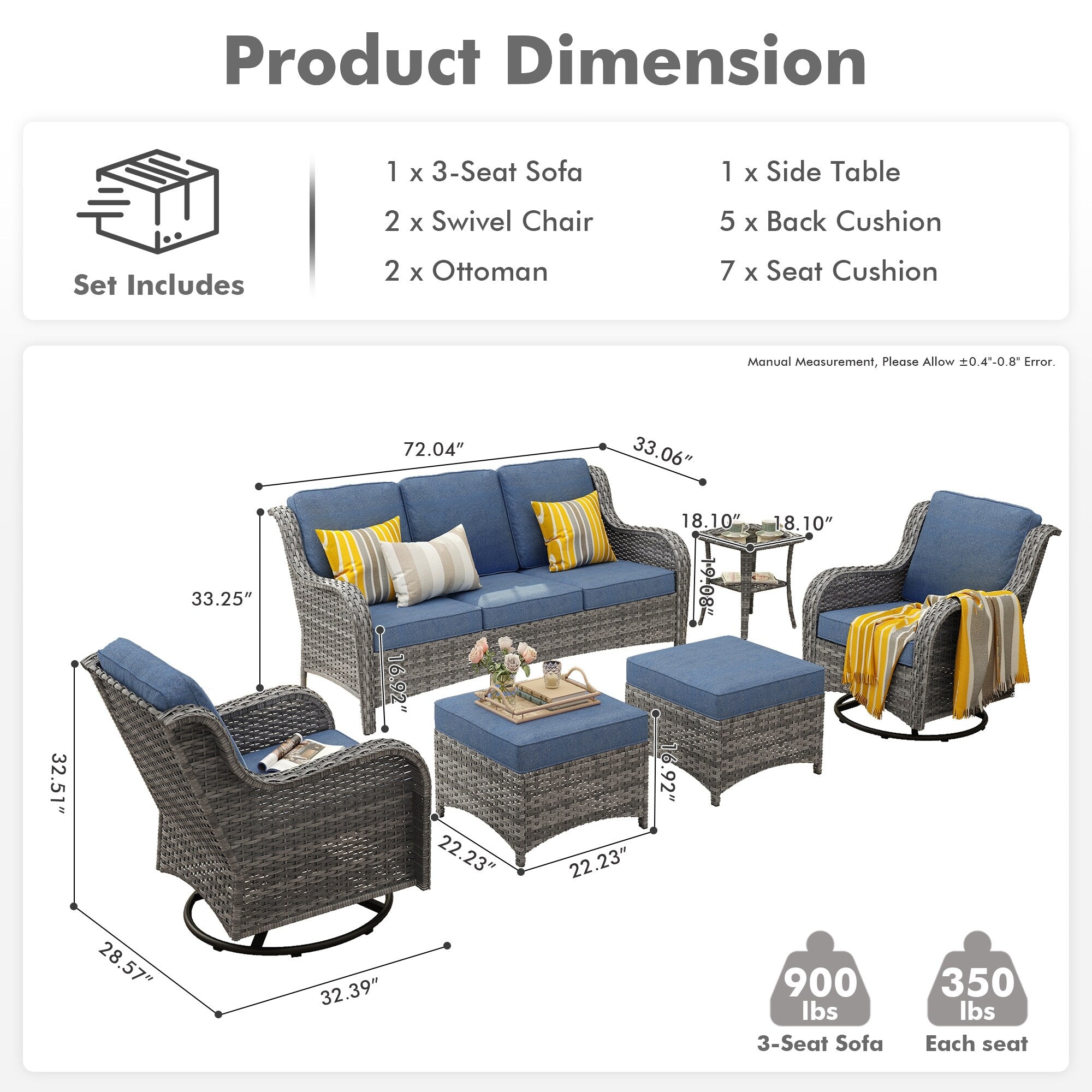 Ensemble de 10 chaises pivotantes de patio OVIOS avec tables