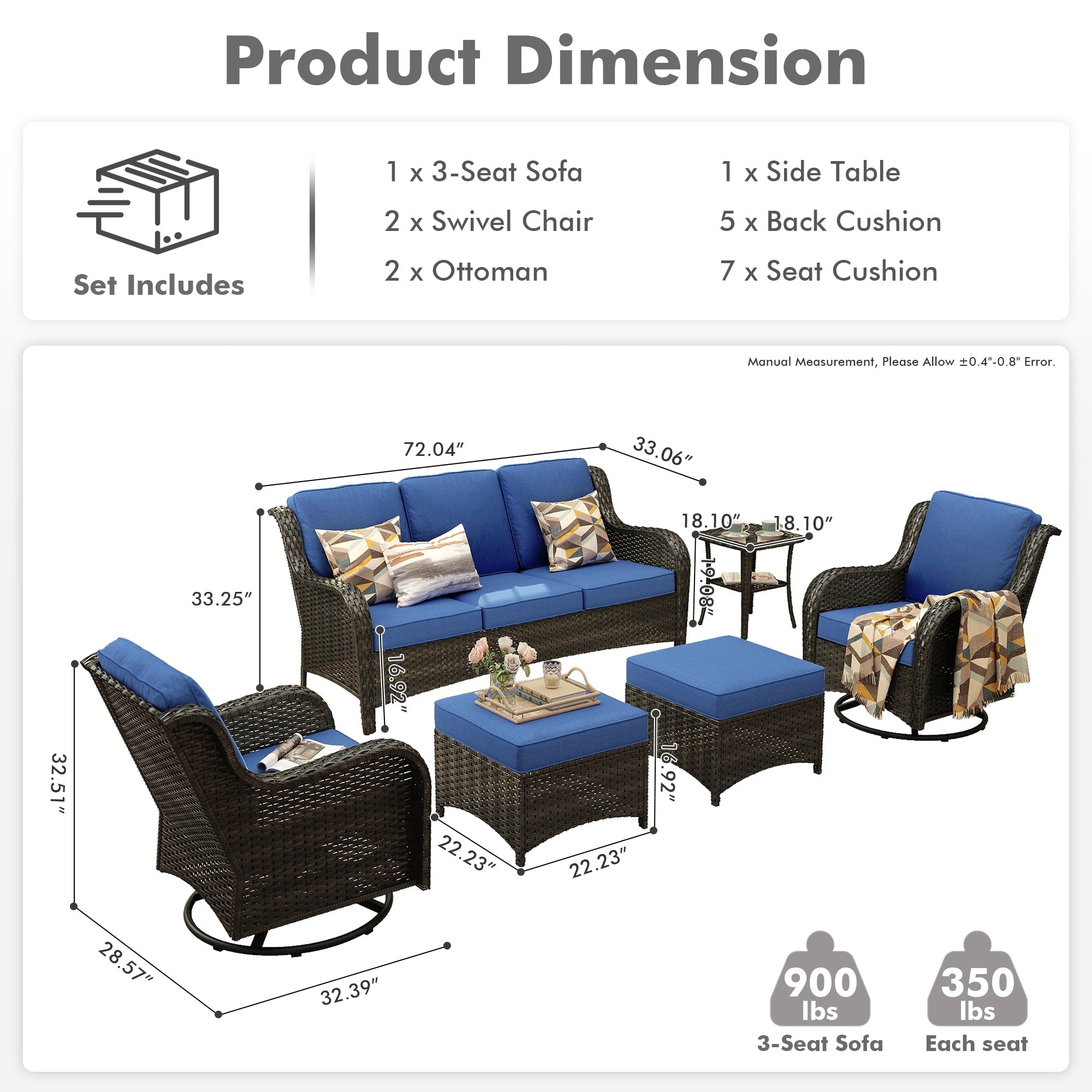 Ensemble de 10 chaises pivotantes de patio OVIOS avec tables