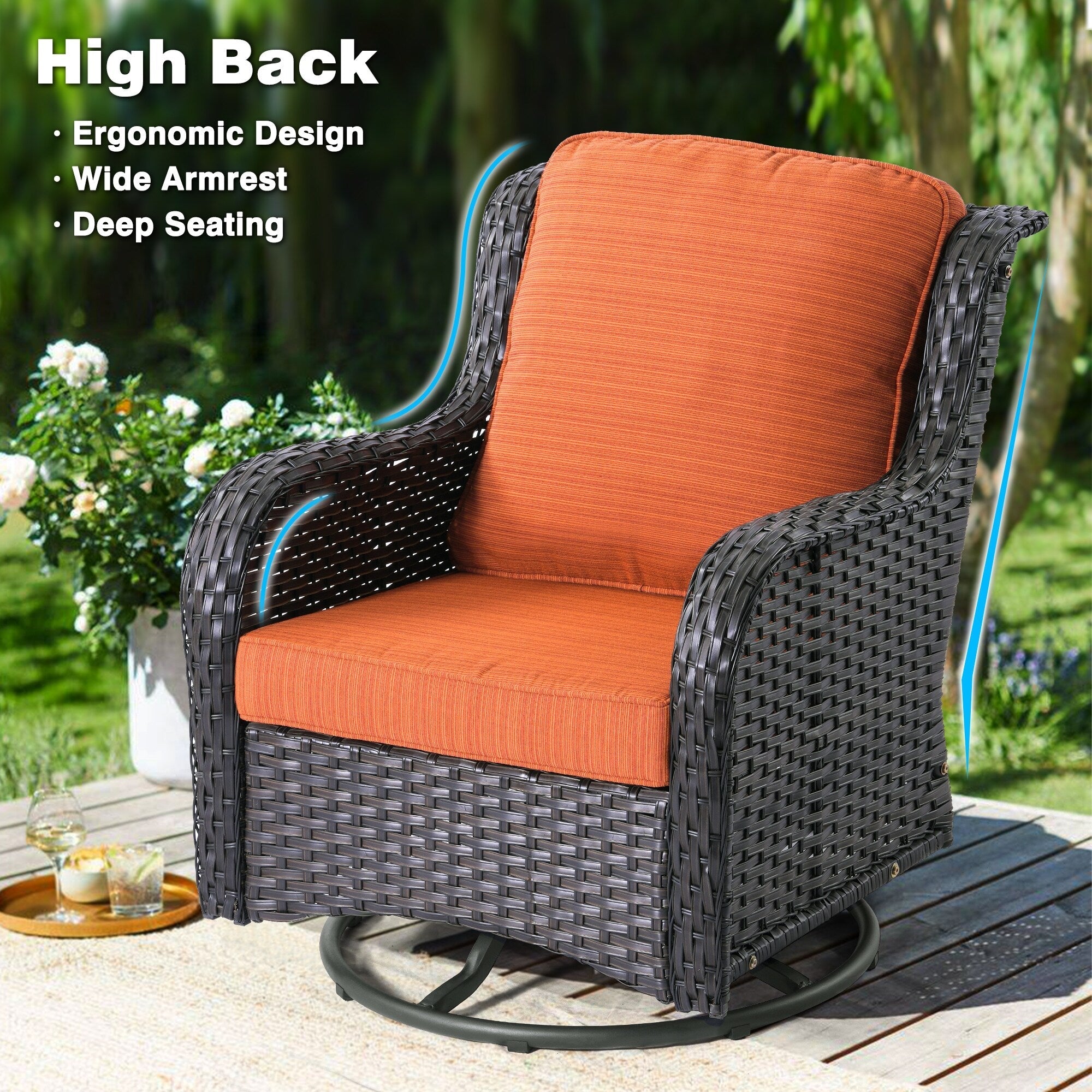 Ensemble de 10 chaises pivotantes de patio OVIOS avec tables