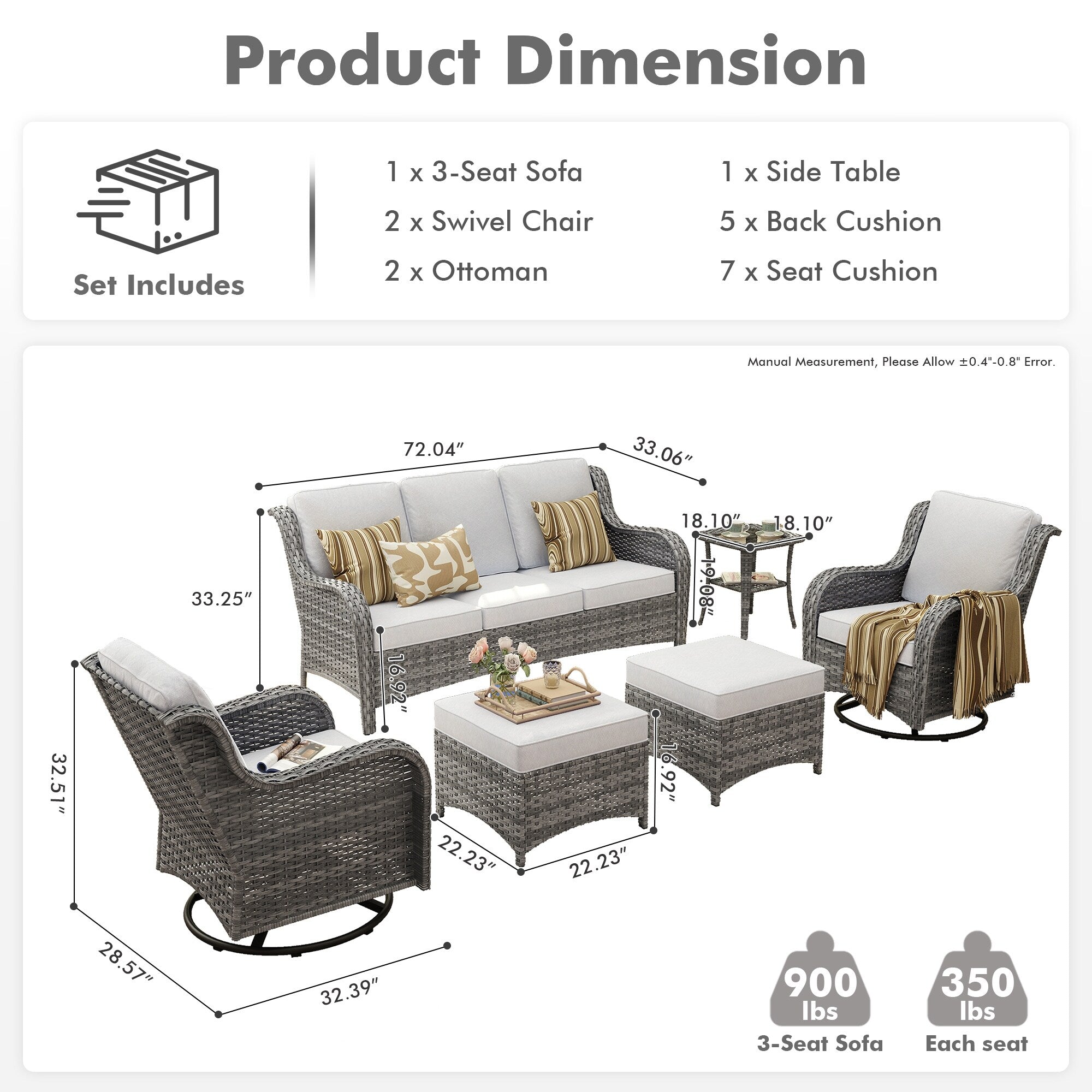 Ensemble de 10 chaises pivotantes de patio OVIOS avec tables