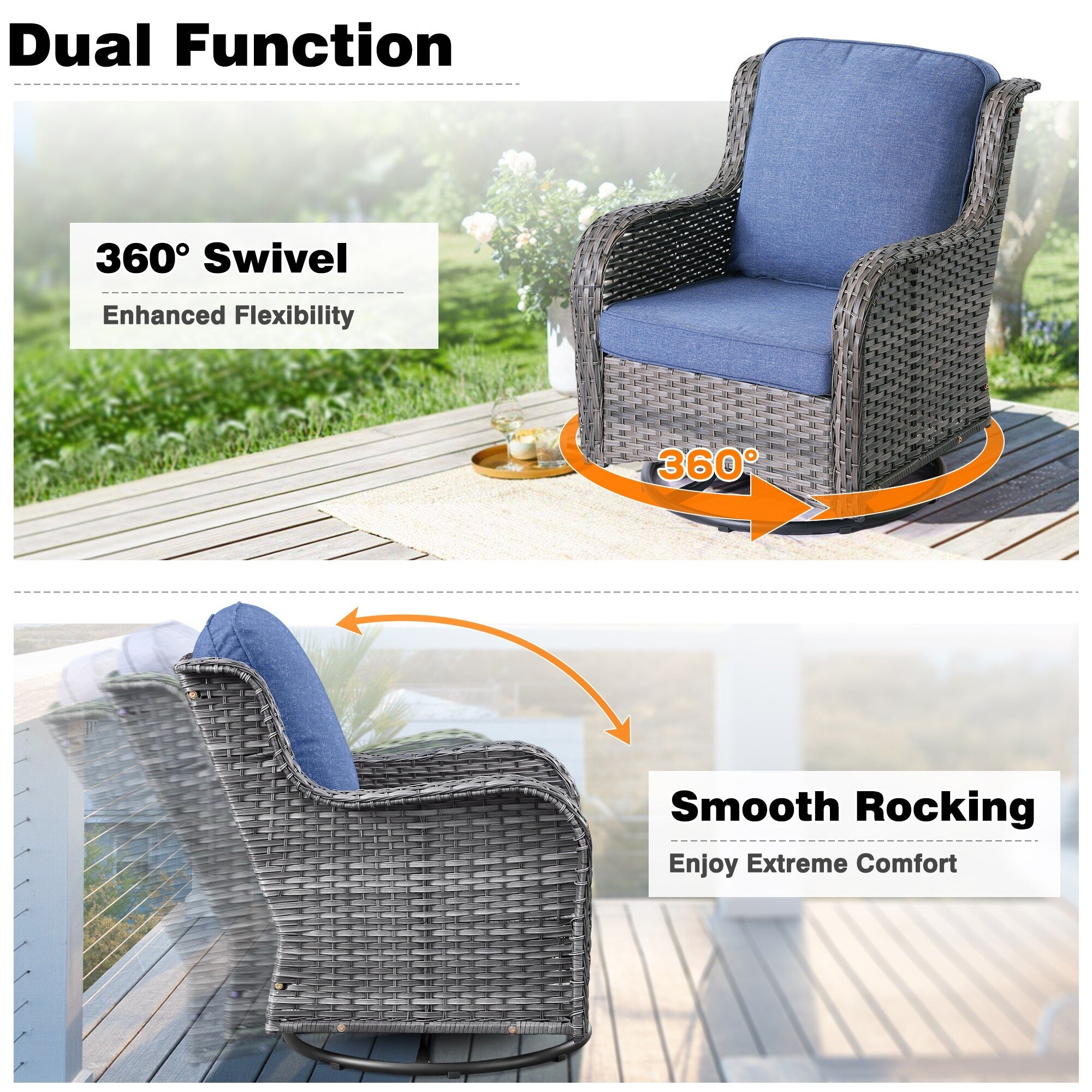 Ensemble de 10 chaises pivotantes de patio OVIOS avec tables