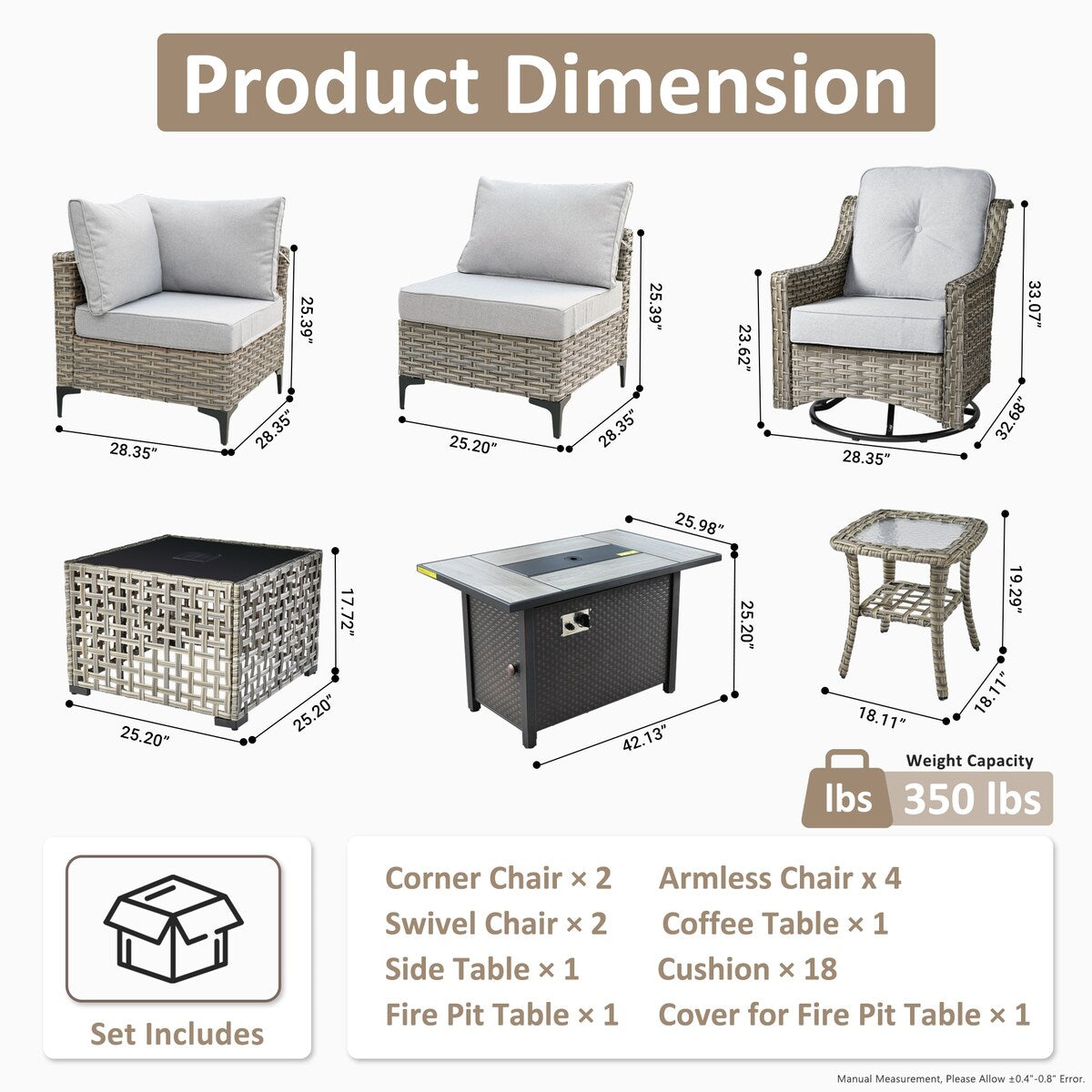 Ensemble de 11 chaises pivotantes d'extérieur en osier OVIOS avec table basse et foyer à énergie solaire