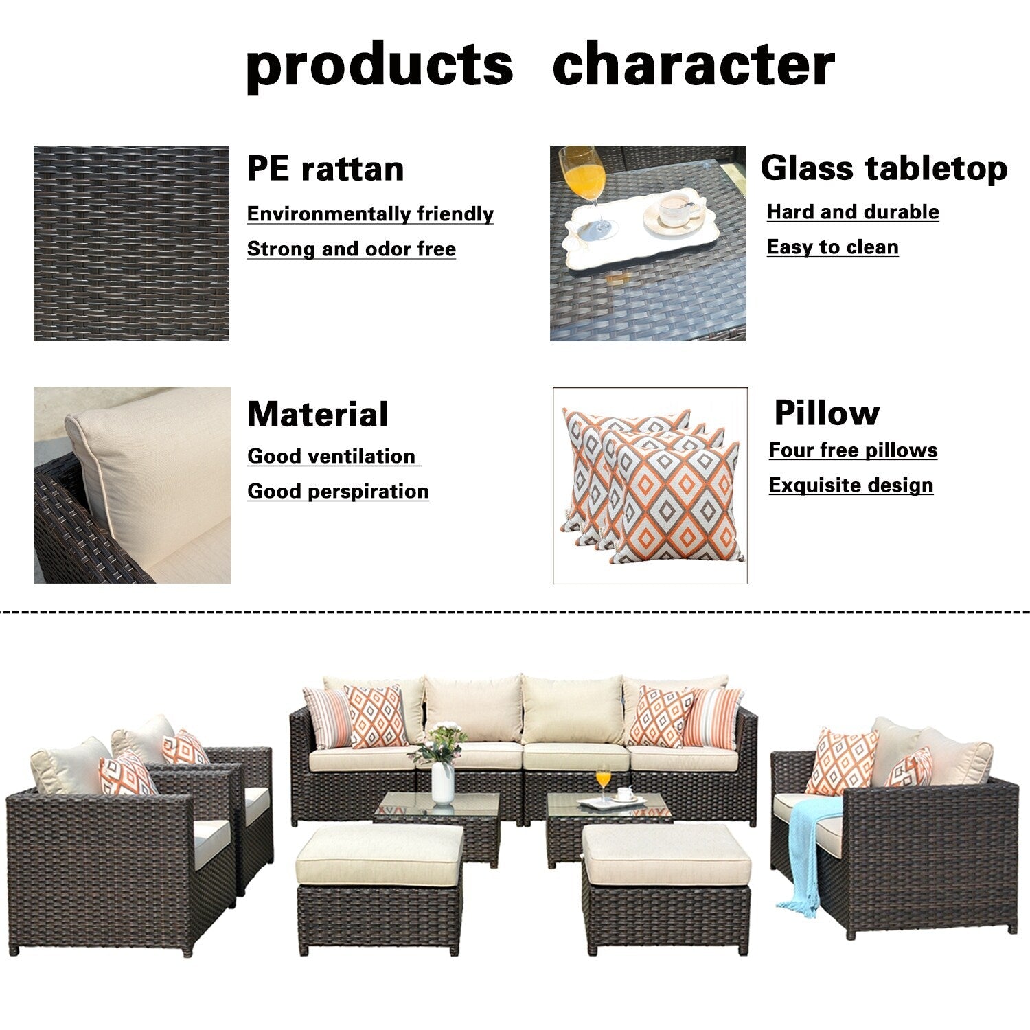 Ensemble de 12 meubles de patio OVIOS en tissu Sunbrella et oléfine