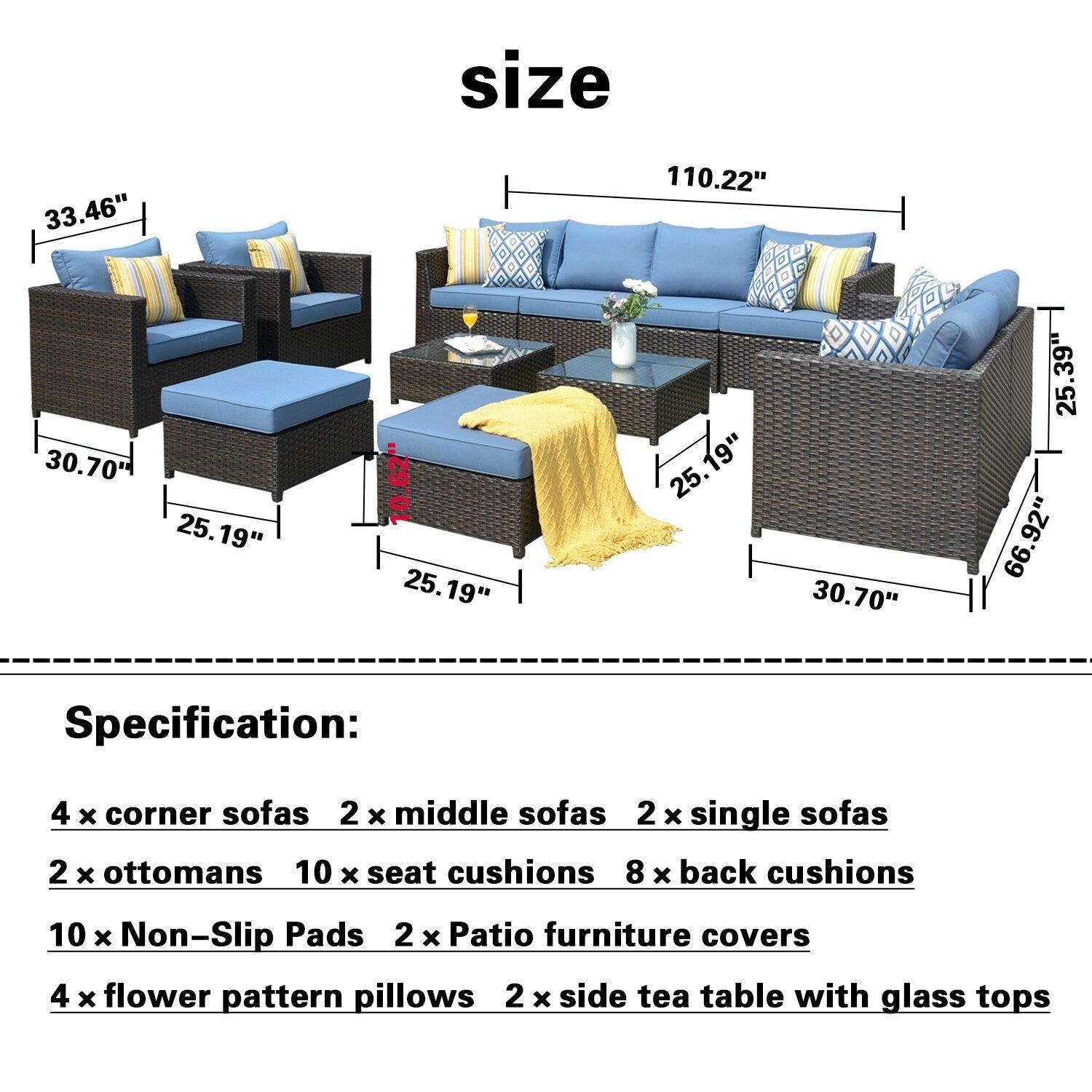 Ensemble de 12 meubles de patio OVIOS en tissu Sunbrella et oléfine