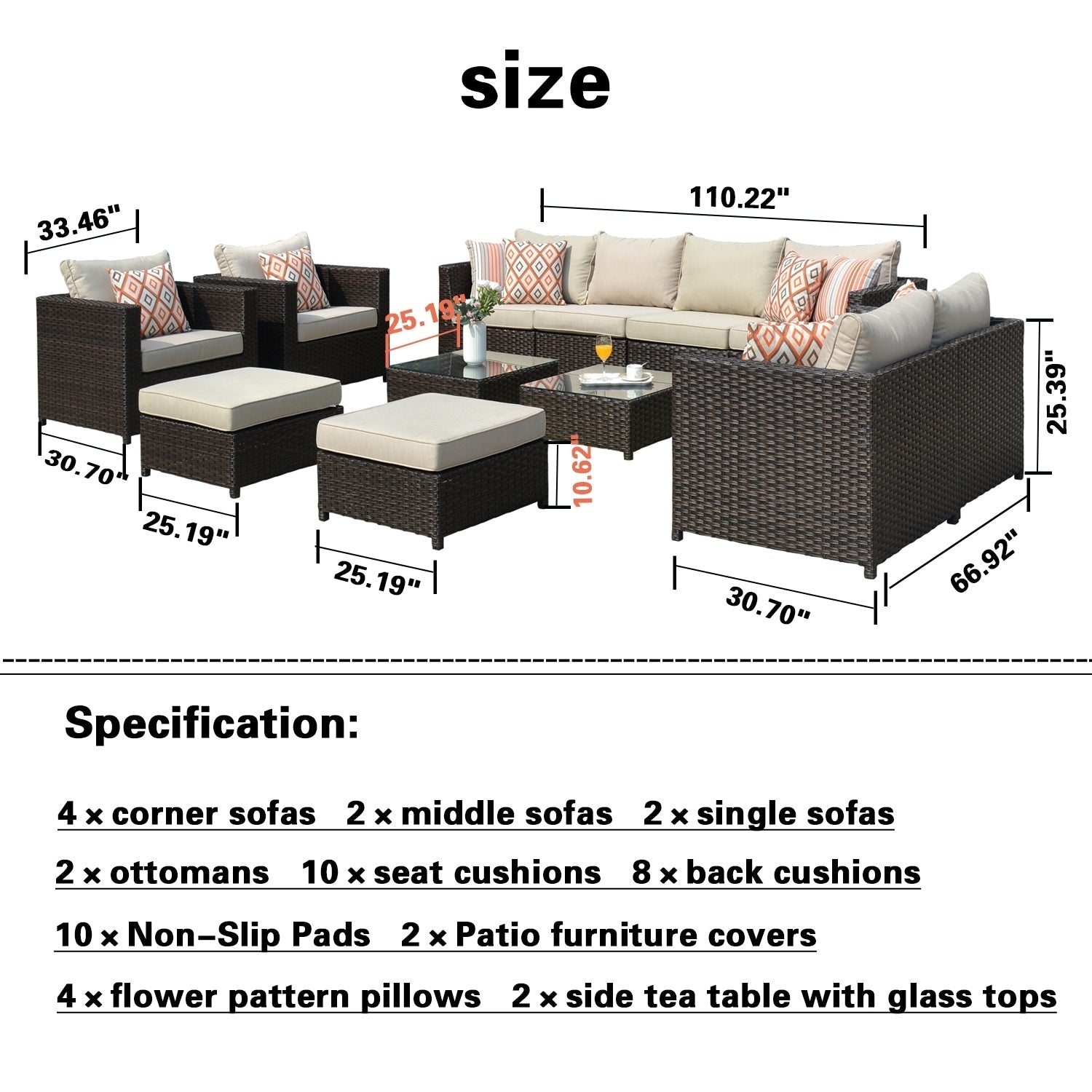 Ensemble de 12 meubles de patio OVIOS en tissu Sunbrella et oléfine