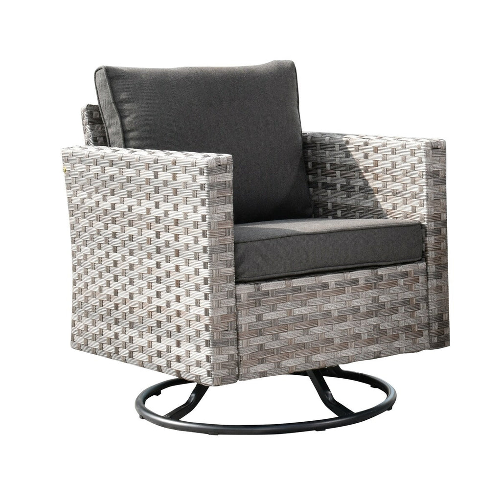 Ensemble de 2 chaises pivotantes à bascule en osier OVIOS avec table d'appoint et fauteuil de conversation
