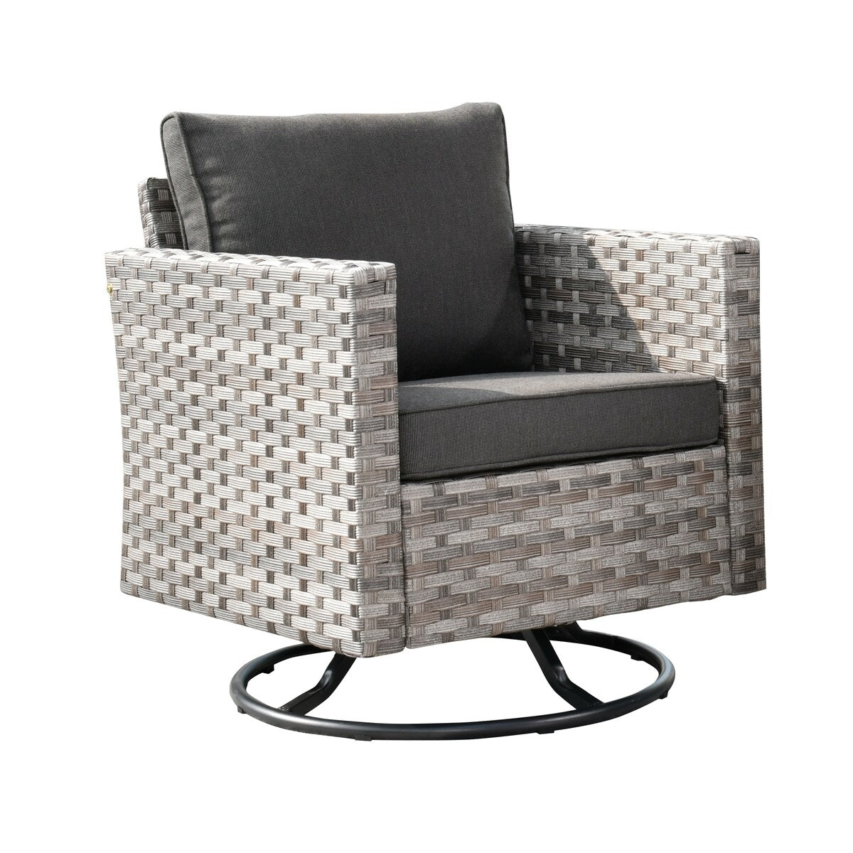 Ensemble de 2 chaises pivotantes à bascule en osier OVIOS avec table d'appoint et fauteuil de conversation