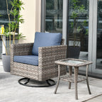Ensemble de 2 chaises pivotantes à bascule en osier OVIOS avec table d'appoint et fauteuil de conversation
