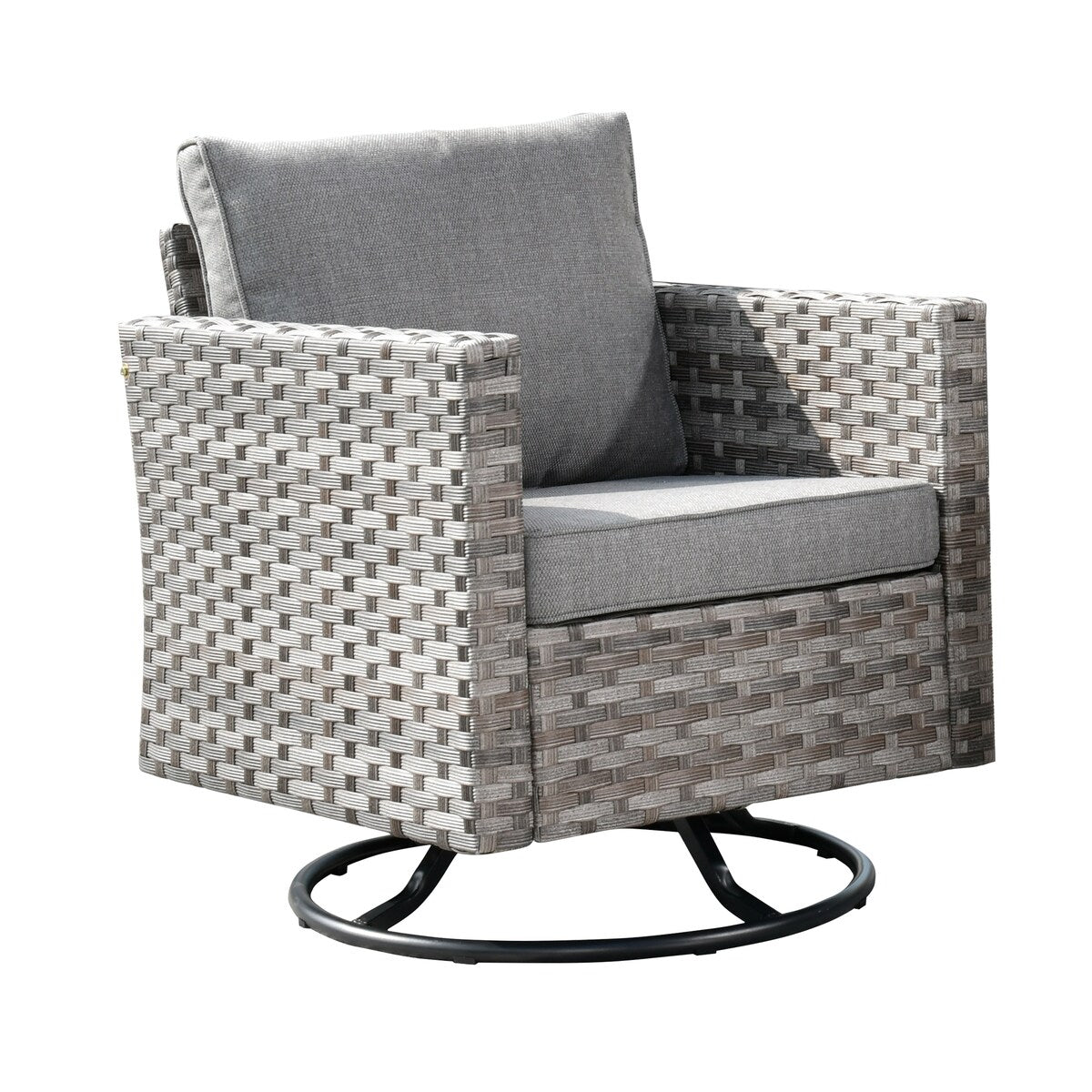 Ensemble de 2 chaises pivotantes à bascule en osier OVIOS avec table d'appoint et fauteuil de conversation