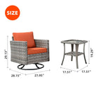 Ensemble de 2 chaises pivotantes à bascule en osier OVIOS avec table d'appoint et fauteuil de conversation