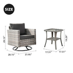 Ensemble de 2 chaises pivotantes à bascule en osier OVIOS avec table d'appoint et fauteuil de conversation