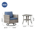 Ensemble de 2 chaises pivotantes à bascule en osier OVIOS avec table d'appoint et fauteuil de conversation