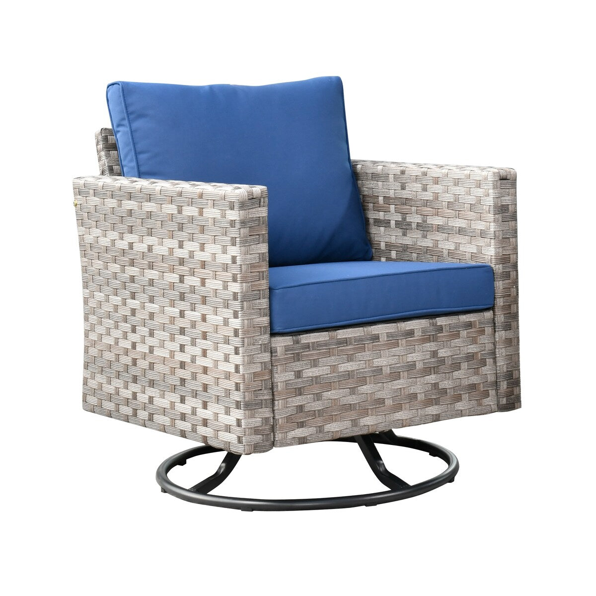 Ensemble de 2 chaises pivotantes à bascule en osier OVIOS avec table d'appoint et fauteuil de conversation