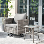 Ensemble de 2 chaises pivotantes à bascule en osier OVIOS avec table d'appoint et fauteuil de conversation