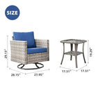 Ensemble de 2 chaises pivotantes à bascule en osier OVIOS avec table d'appoint et fauteuil de conversation
