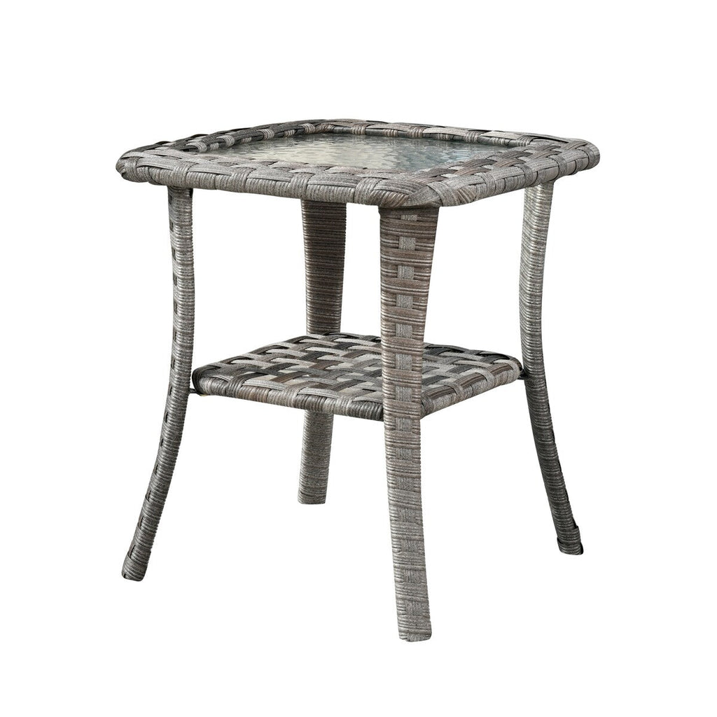 Ensemble de 2 chaises pivotantes à bascule en osier OVIOS avec table d'appoint et fauteuil de conversation
