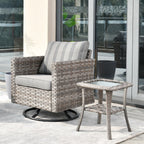 Ensemble de 2 chaises pivotantes à bascule en osier OVIOS avec table d'appoint et fauteuil de conversation