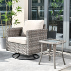 Ensemble de 2 chaises pivotantes à bascule en osier OVIOS avec table d'appoint et fauteuil de conversation