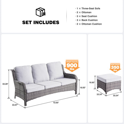 Canapé de patio 3 pièces en osier OVIOS avec poufs