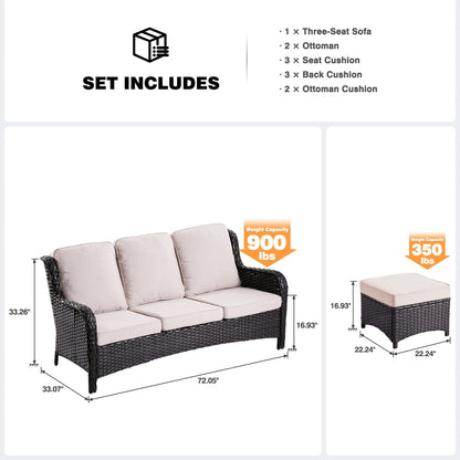 Canapé de patio 3 pièces en osier OVIOS avec poufs