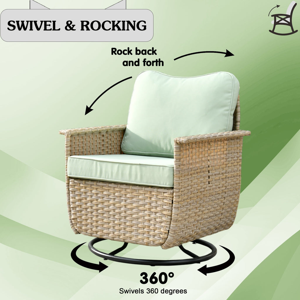 Ensemble de 3 chaises pivotantes en osier pour patio OVIOS, adaptées aux animaux de compagnie