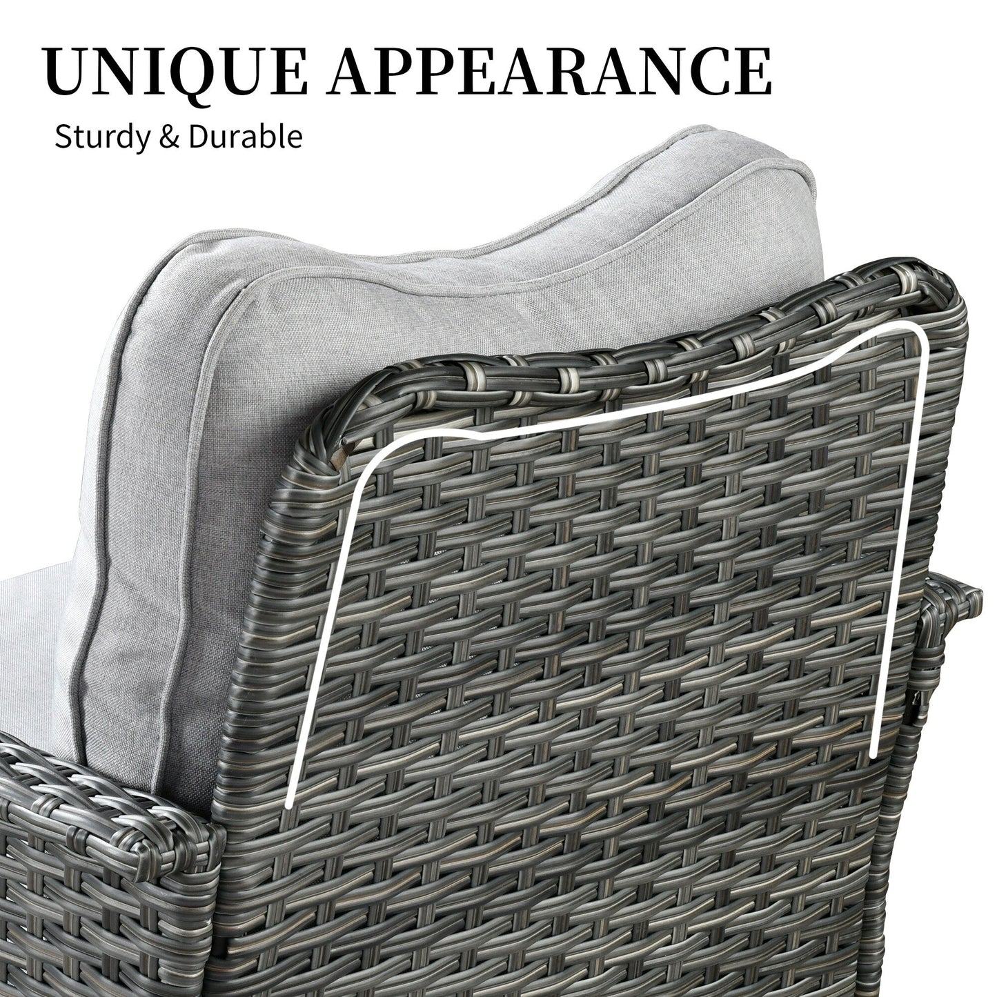 Ensemble de 3 chaises pivotantes en osier pour patio OVIOS, adaptées aux animaux de compagnie