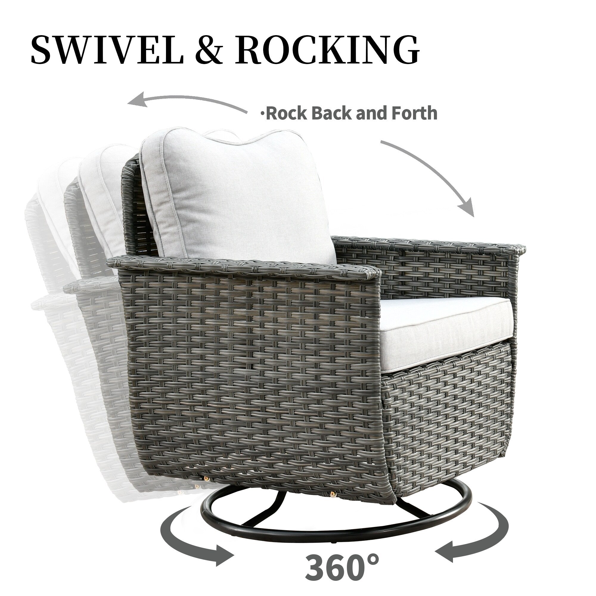 Ensemble de 3 chaises pivotantes en osier pour patio OVIOS, adaptées aux animaux de compagnie