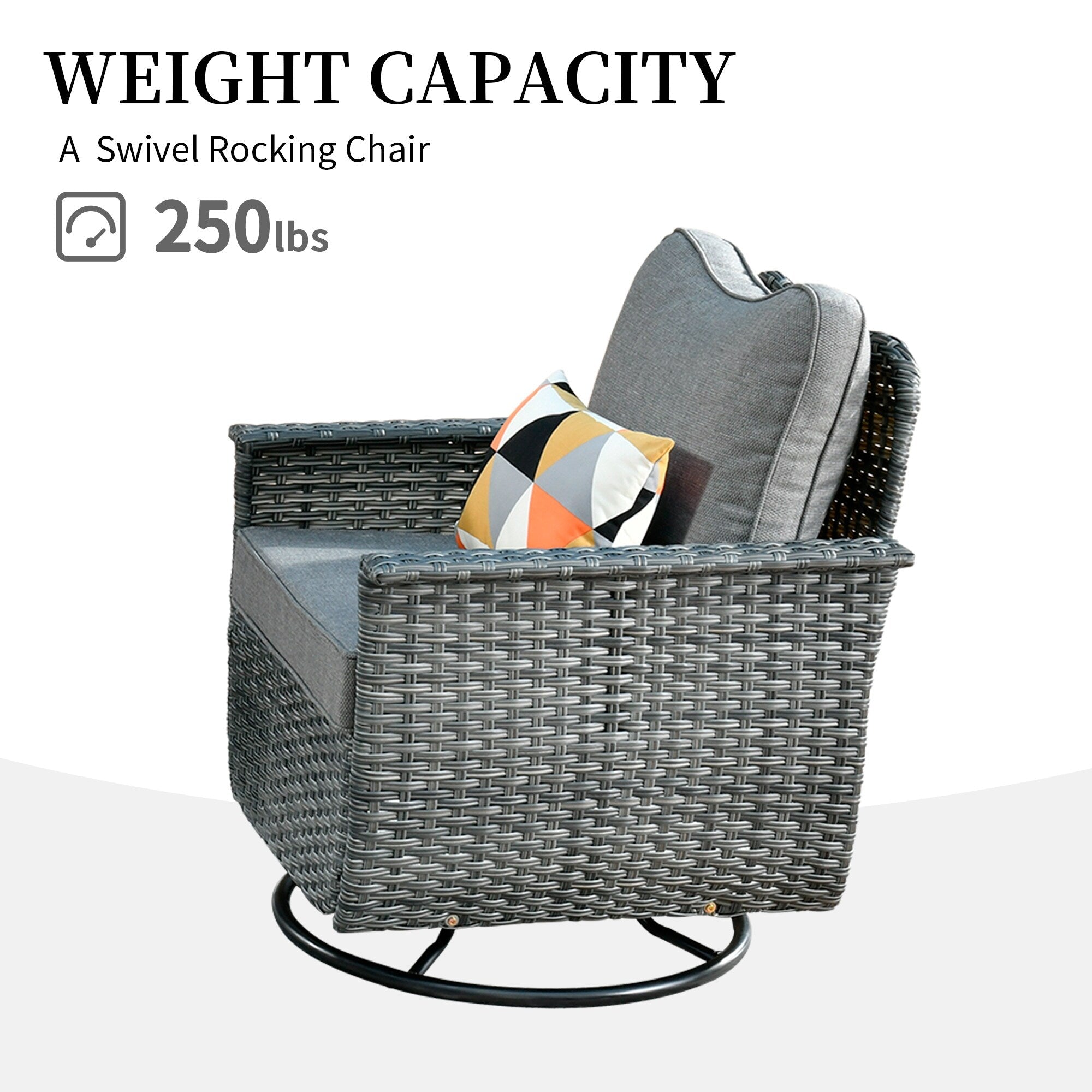 Ensemble de 3 chaises pivotantes en osier pour patio OVIOS, adaptées aux animaux de compagnie