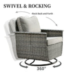 Ensemble de 3 chaises pivotantes en osier pour patio OVIOS, adaptées aux animaux de compagnie