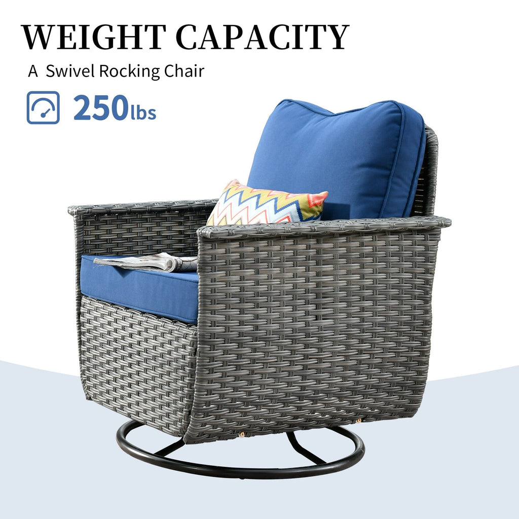 Ensemble de 3 chaises pivotantes en osier pour patio OVIOS, adaptées aux animaux de compagnie