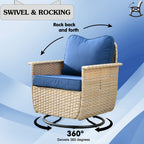Ensemble de 3 chaises pivotantes en osier pour patio OVIOS, adaptées aux animaux de compagnie