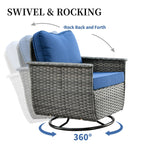 Ensemble de 3 chaises pivotantes en osier pour patio OVIOS, adaptées aux animaux de compagnie