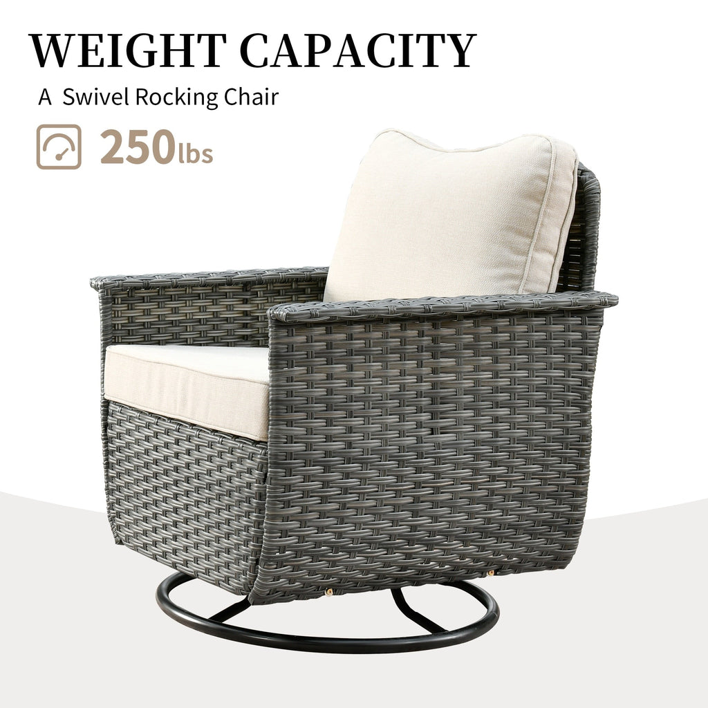 Ensemble de 3 chaises pivotantes en osier pour patio OVIOS, adaptées aux animaux de compagnie