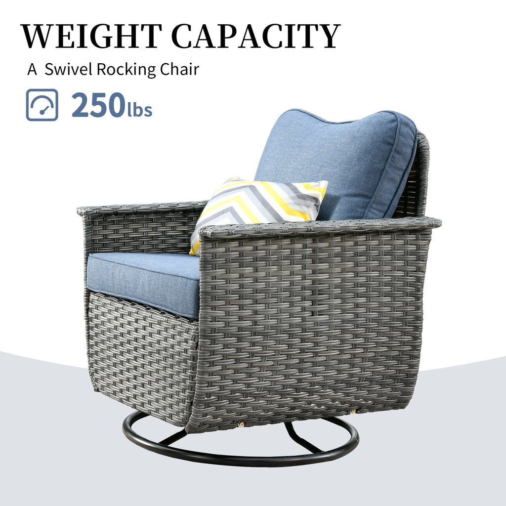 Ensemble de 3 chaises pivotantes en osier pour patio OVIOS, adaptées aux animaux de compagnie