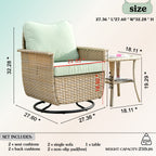 Ensemble de 3 chaises pivotantes en osier pour patio OVIOS, adaptées aux animaux de compagnie