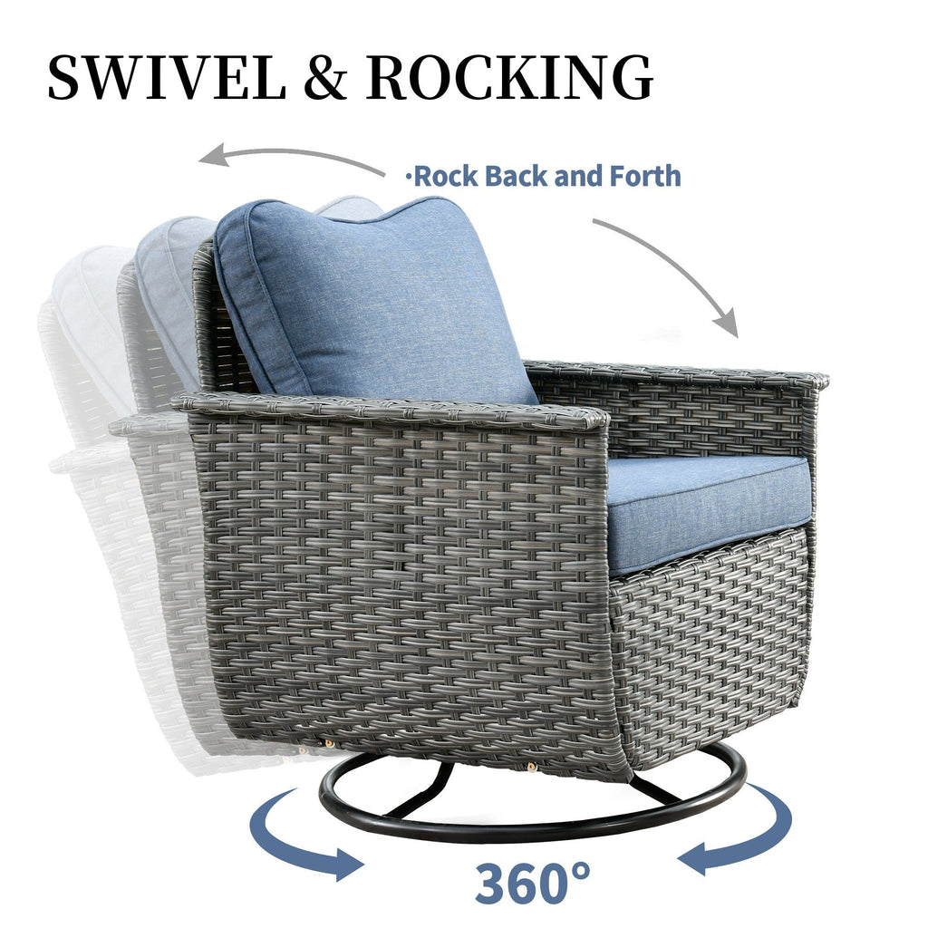 Ensemble de 3 chaises pivotantes en osier pour patio OVIOS, adaptées aux animaux de compagnie