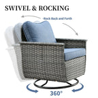 Ensemble de 3 chaises pivotantes en osier pour patio OVIOS, adaptées aux animaux de compagnie