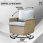 Ensemble de 3 chaises pivotantes en osier pour patio OVIOS, adaptées aux animaux de compagnie