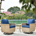 Ensemble de 3 chaises pivotantes en osier pour patio OVIOS, adaptées aux animaux de compagnie
