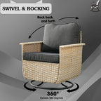 Ensemble de 3 chaises pivotantes en osier pour patio OVIOS, adaptées aux animaux de compagnie