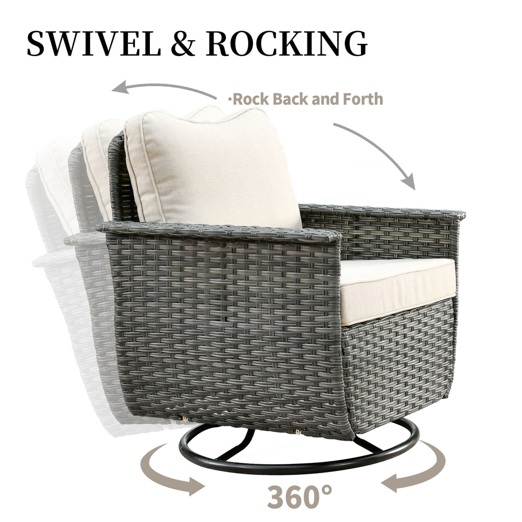 Ensemble de 3 chaises pivotantes en osier pour patio OVIOS, adaptées aux animaux de compagnie