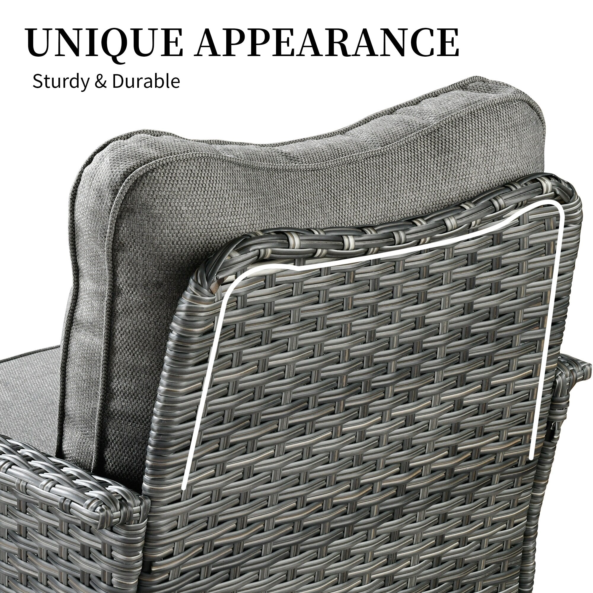Ensemble de 3 chaises pivotantes en osier pour patio OVIOS, adaptées aux animaux de compagnie