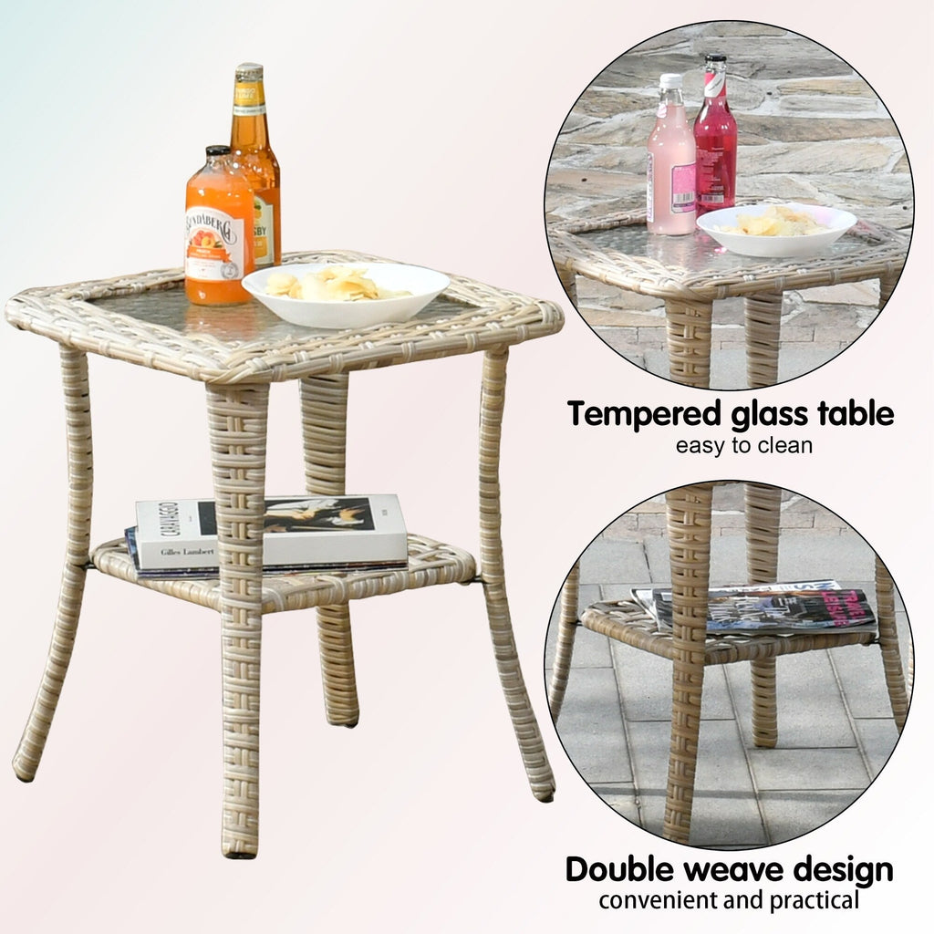Ensemble de 3 chaises pivotantes en osier pour patio OVIOS, adaptées aux animaux de compagnie